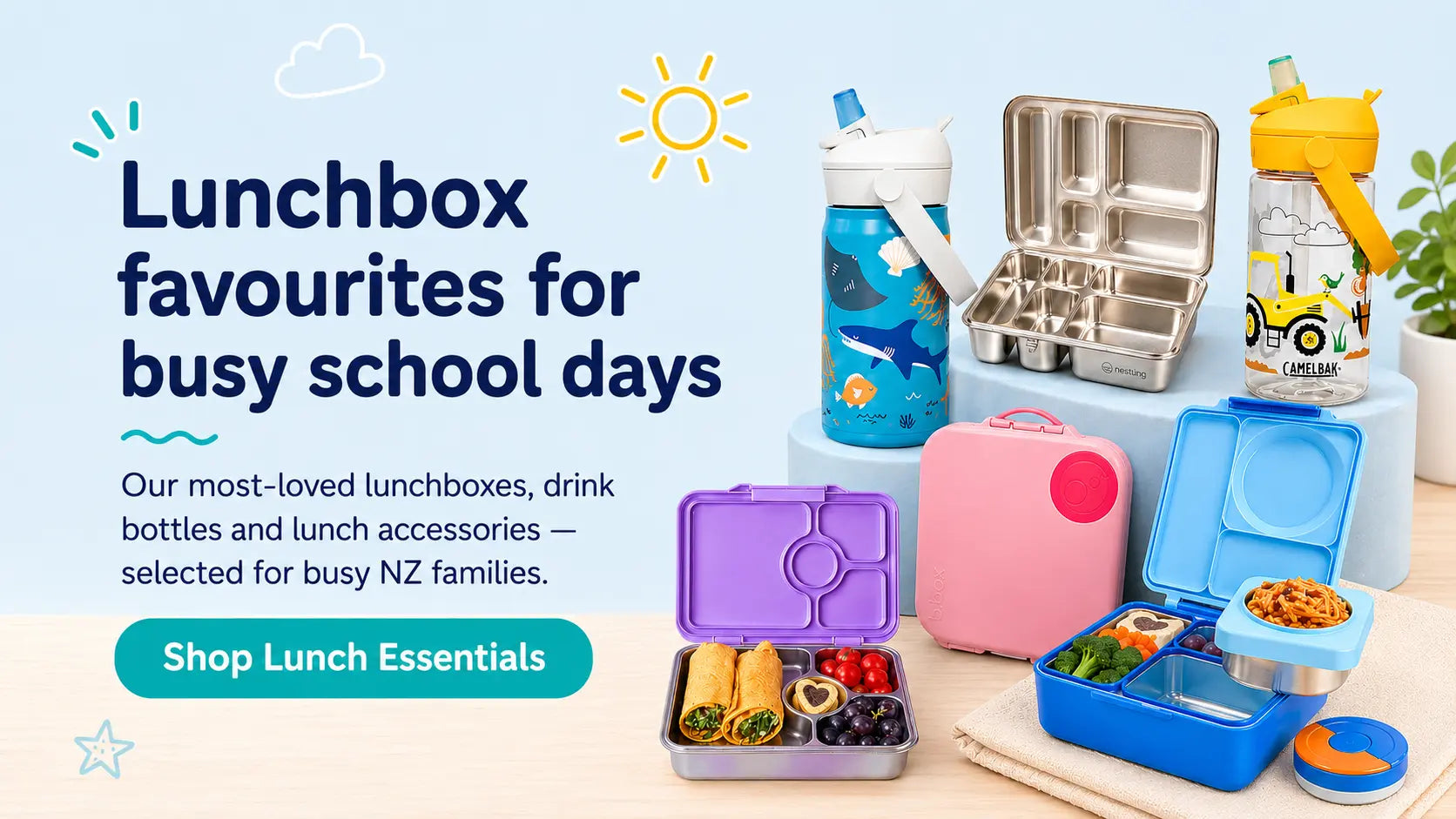 Shop premium kids bento lunch boxes and drink bottles in New Zealand | Hyphen Kids