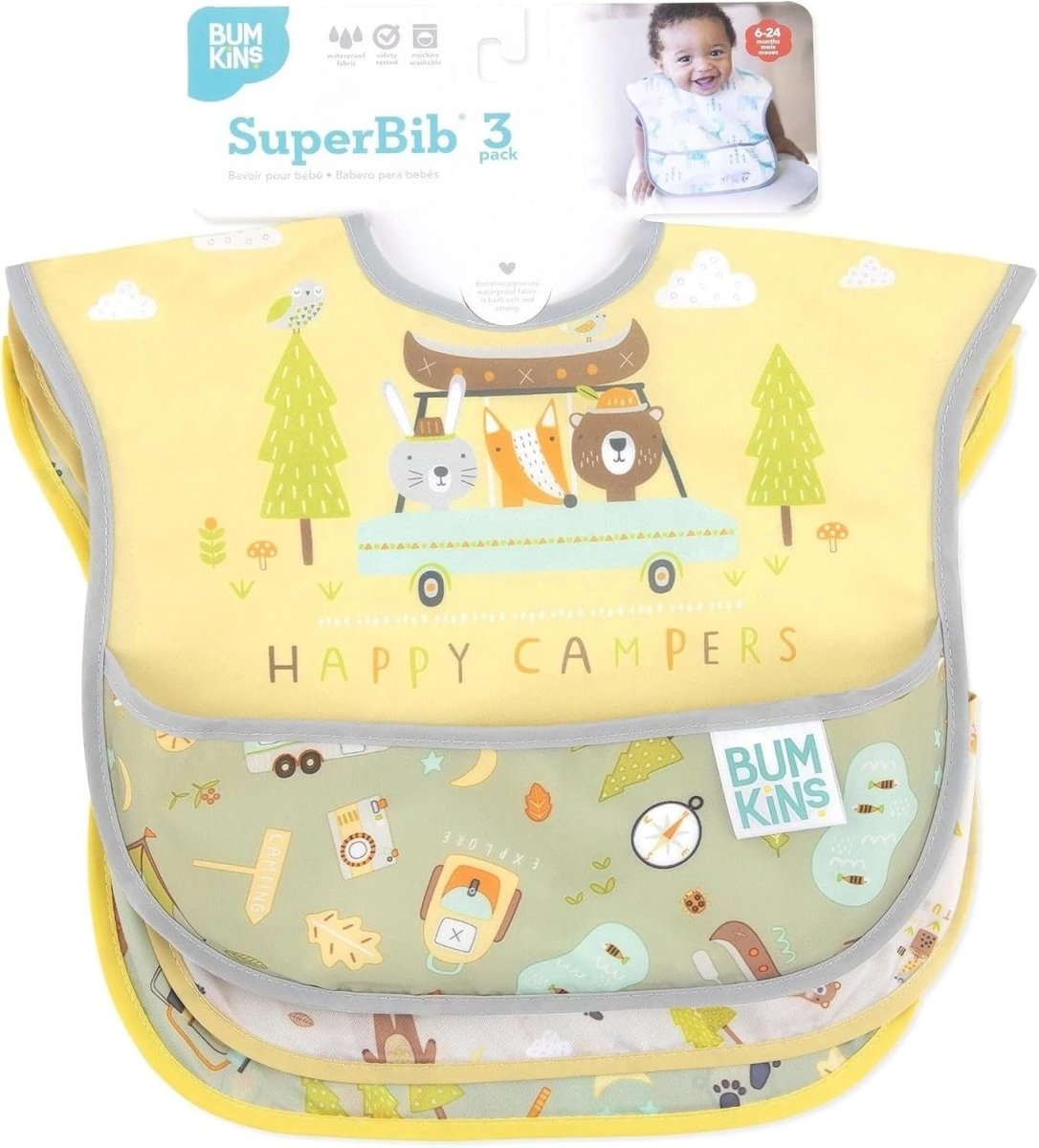 Bumkins Waterproof SuperBib 3 pack - Happy Campers – Bibs NZ | Hyphen Kids