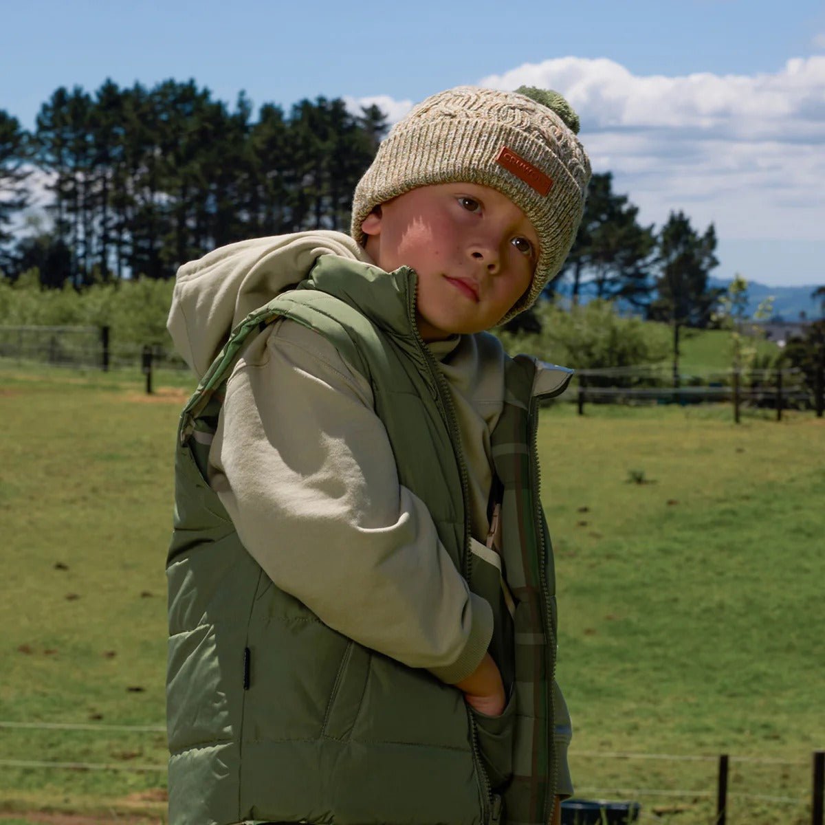 Shop Crywolf Pom Pom Beanie Olive Speckle NZ | Premium Hats for School Kids