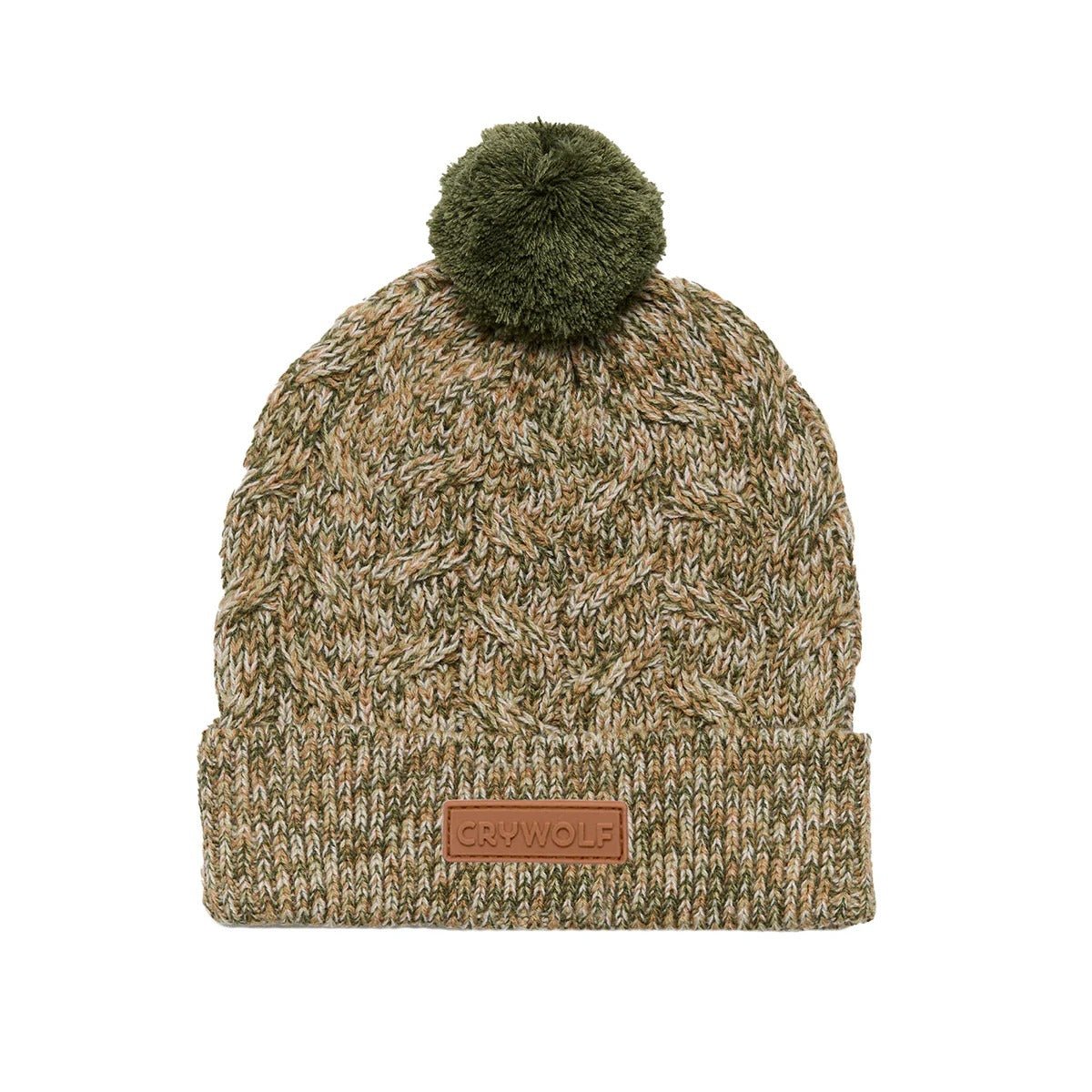 Shop Crywolf Pom Pom Beanie Olive Speckle NZ | Premium Hats for School Kids