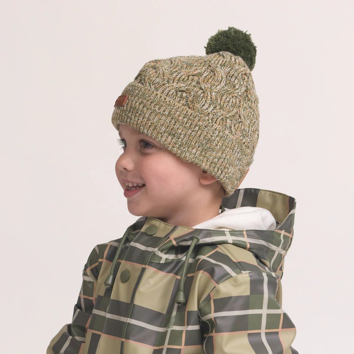 Shop Crywolf Pom Pom Beanie Olive Speckle NZ | Premium Hats for School Kids