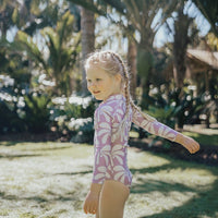Crywolf Long Sleeve Swimsuit - Lilac Palms - Swimsuit - sale
