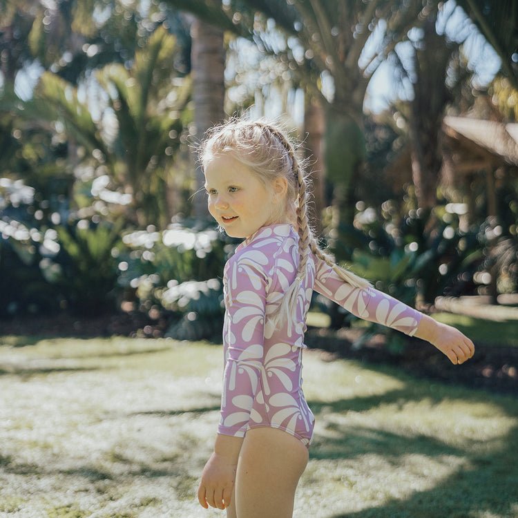 Crywolf Long Sleeve Swimsuit - Lilac Palms - HYPHEN KIDS