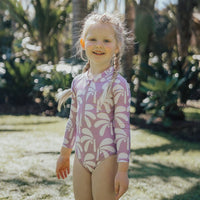 Crywolf Long Sleeve Swimsuit - Lilac Palms - Swimsuit - sale
