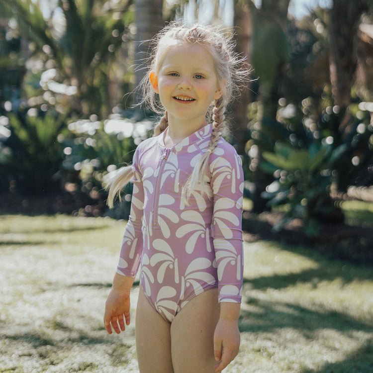 Crywolf Long Sleeve Swimsuit - Lilac Palms - HYPHEN KIDS