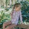 Crywolf Long Sleeve Swimsuit - Lilac Palms - Swimsuit - sale
