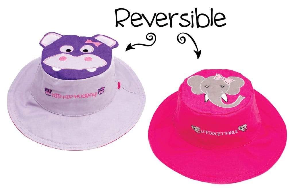 Reversible Kids Sun Hat- Hippo/Elephant (6M - 2Y) -HYPHEN KIDS