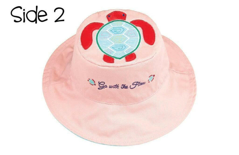 Reversible Kids Sun Hat - Pink Octopus / Sea Turtle - HYPHEN KIDS