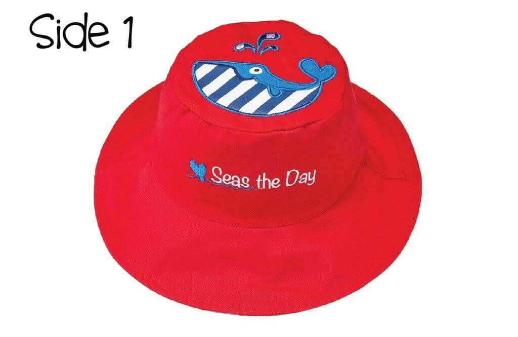 Reversible Kids Sun Hat - Whale / Blue Octopus (Small Size) - HYPHEN KIDS