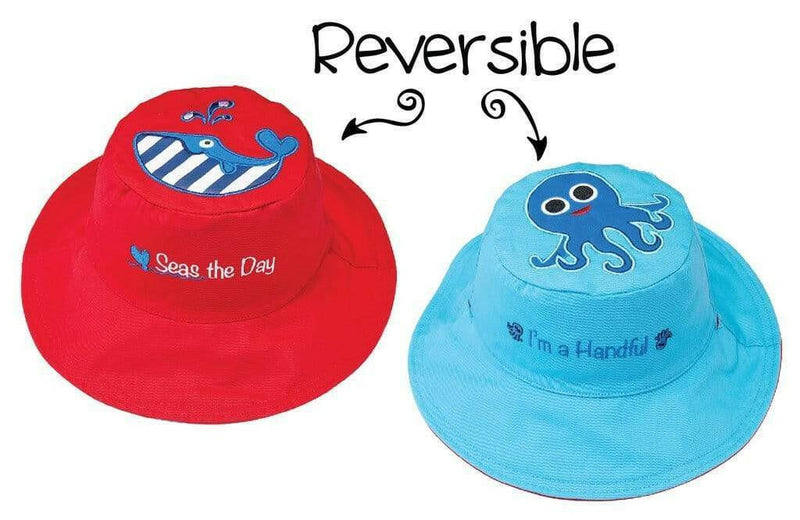Reversible Kids Sun Hat - Whale / Blue Octopus (Small Size) - HYPHEN KIDS