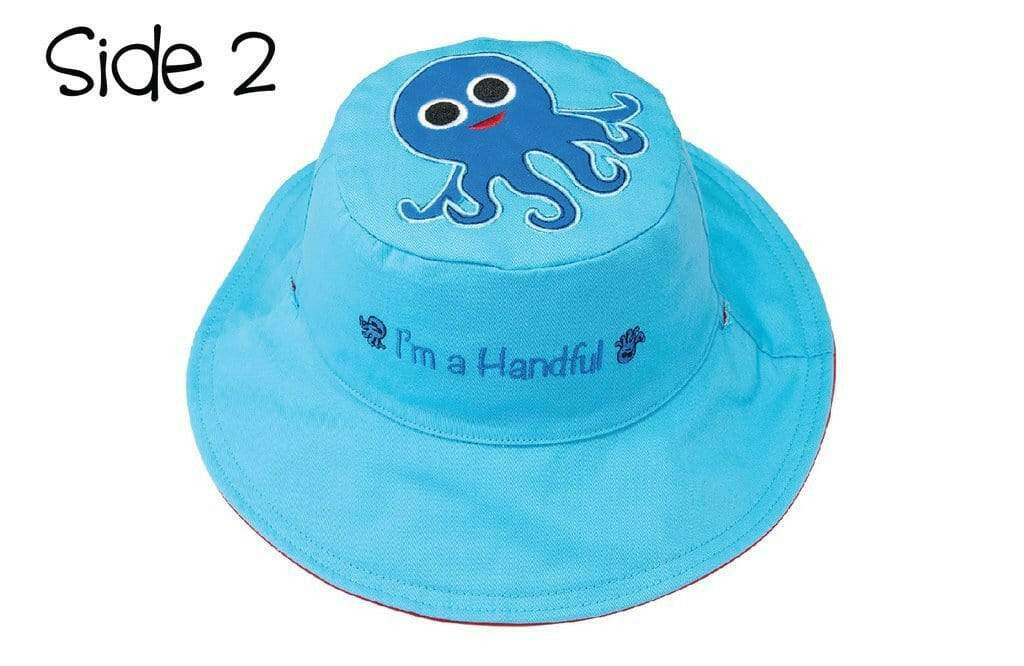 Reversible Kids Sun Hat - Whale / Blue Octopus (Small Size) - HYPHEN KIDS
