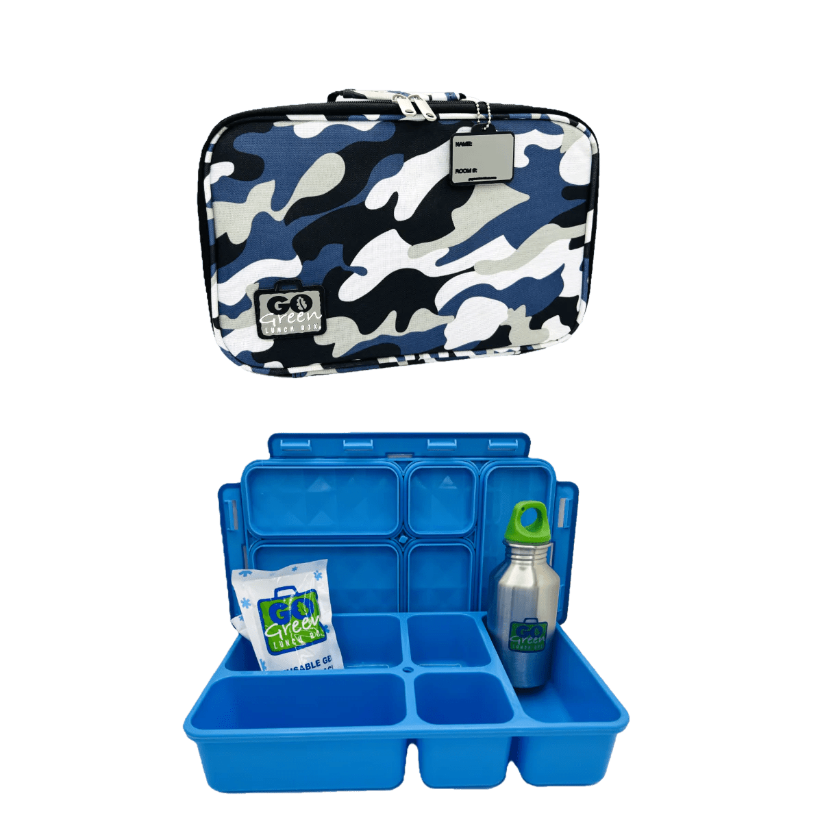 Go Green Lunch Box Set - Blue Camo (Blue Lunchbox + insulated bag + drink bottle + ice pack) - Lunch Boxes - Large Lunch Box