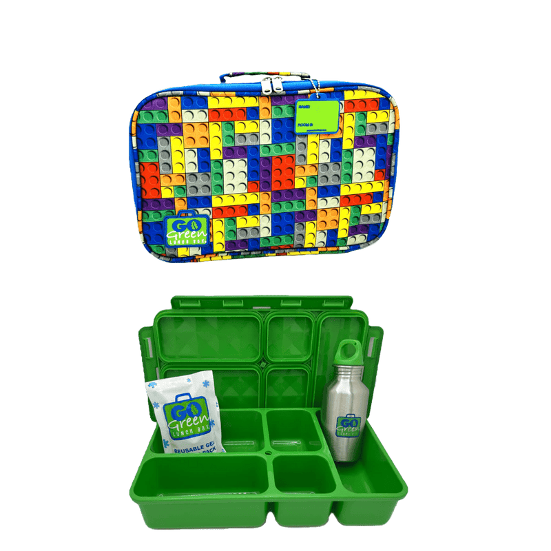 Go Green Lunch Box Set - Bricks'n Pieces (Green Lunchbox + insulated bag + drink bottle + ice pack) - Lunch Boxes - Large Lunch Box