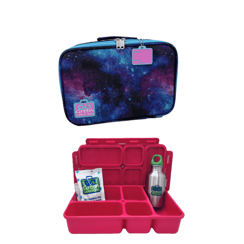 Go Green Lunch Box Set - Cosmic (Pink Lunchbox + insulated bag + drink bottle + ice pack) - Lunch Boxes - Large Lunch Box