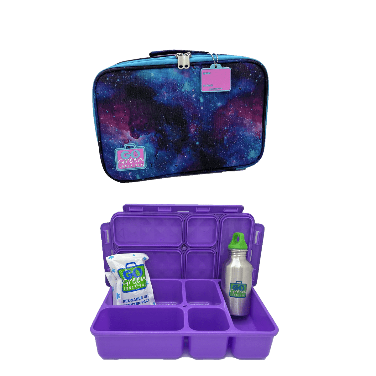 Go Green Lunch Box Set - Cosmic (Purple Lunchbox + insulated bag + drink bottle + ice pack) - Lunch Boxes - Large Lunch Box