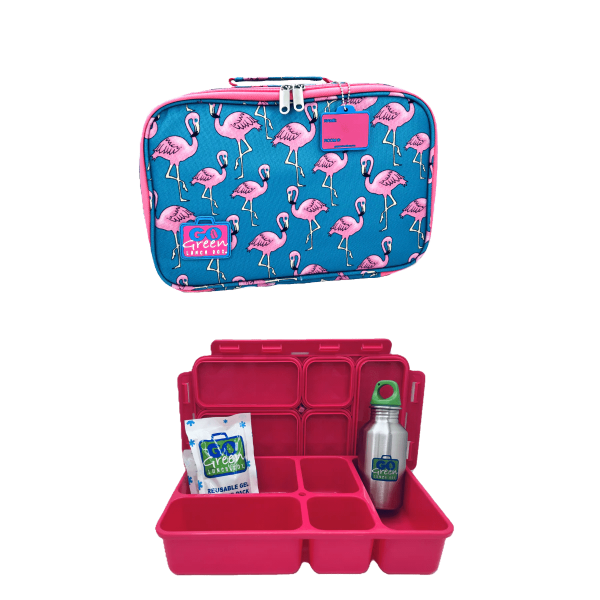 Shop Go Green Lunch Box Set - Flamingo - Pink Lunchbox NZ | Premium Lunch Boxes for School Kids