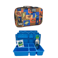 Shop Go Green Lunch Box Set - Jurassic Party - Blue Large Lunchbox NZ | Premium Lunch Boxes for School Kids