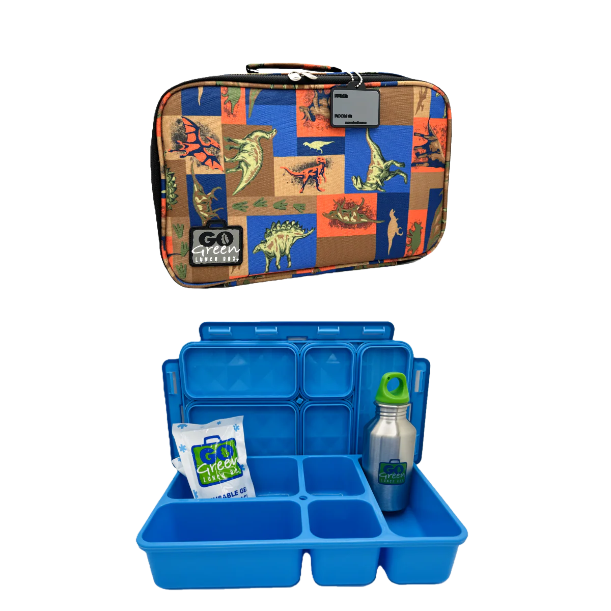 Shop Go Green Lunch Box Set - Jurassic Party - Blue Large Lunchbox NZ | Premium Lunch Boxes for School Kids