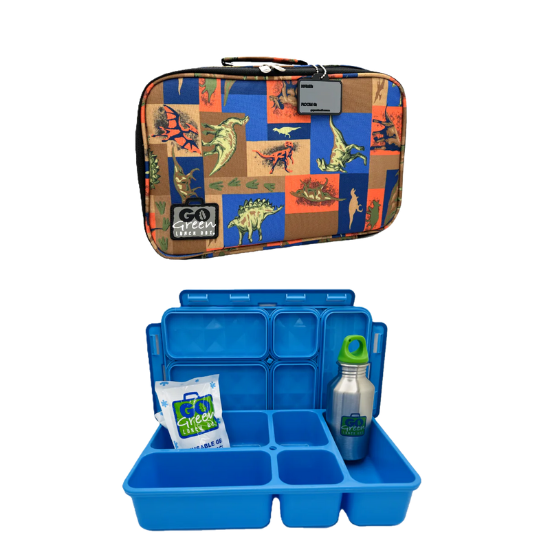 Shop Go Green Lunch Box Set - Jurassic Party - Blue Large Lunchbox NZ | Premium Lunch Boxes for School Kids
