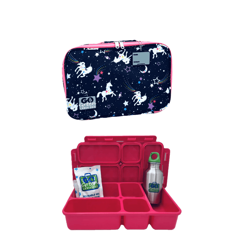 Go Green Lunch Box Set - Magical Sky (Pink Lunchbox + insulated bag + drink bottle + ice pack) - Lunch Boxes - 