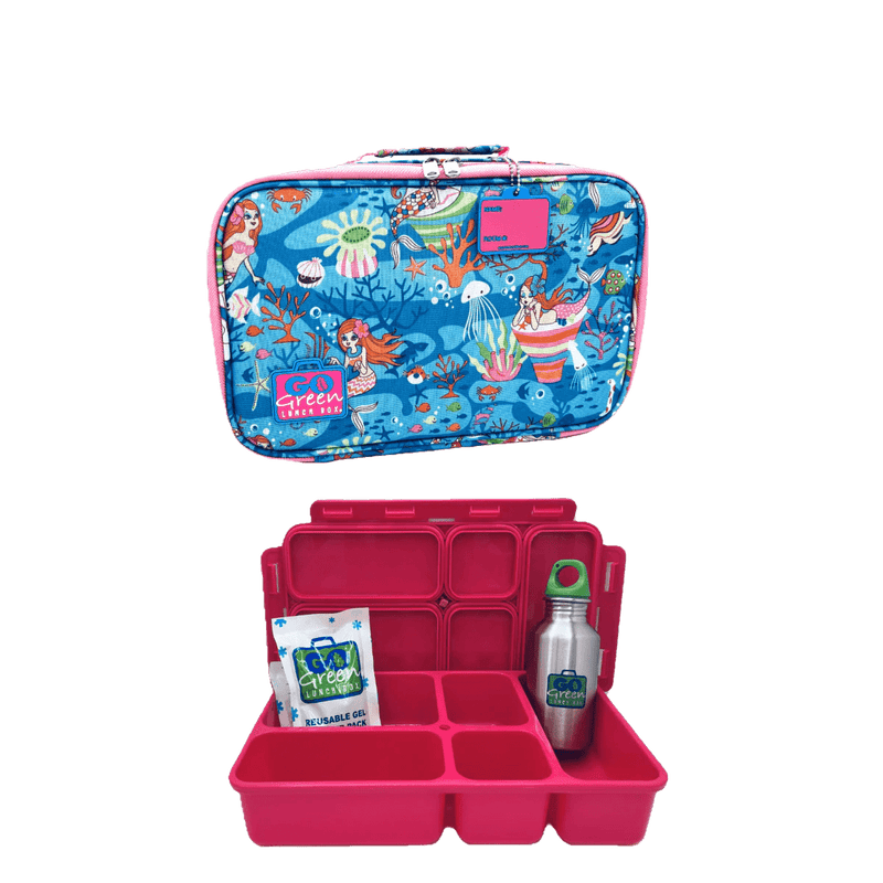 Go Green Lunch Box Set - Mermaid Paradise (Pink Lunchbox + insulated bag + drink bottle + ice pack) - Lunch Boxes - Large Lunch Box