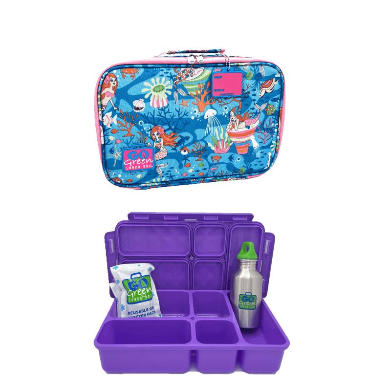 Go Green Lunch Box Set - Mermaid Paradise (Purple Lunchbox + insulated bag + drink bottle + ice pack) - Lunch Boxes - Large Lunch Box
