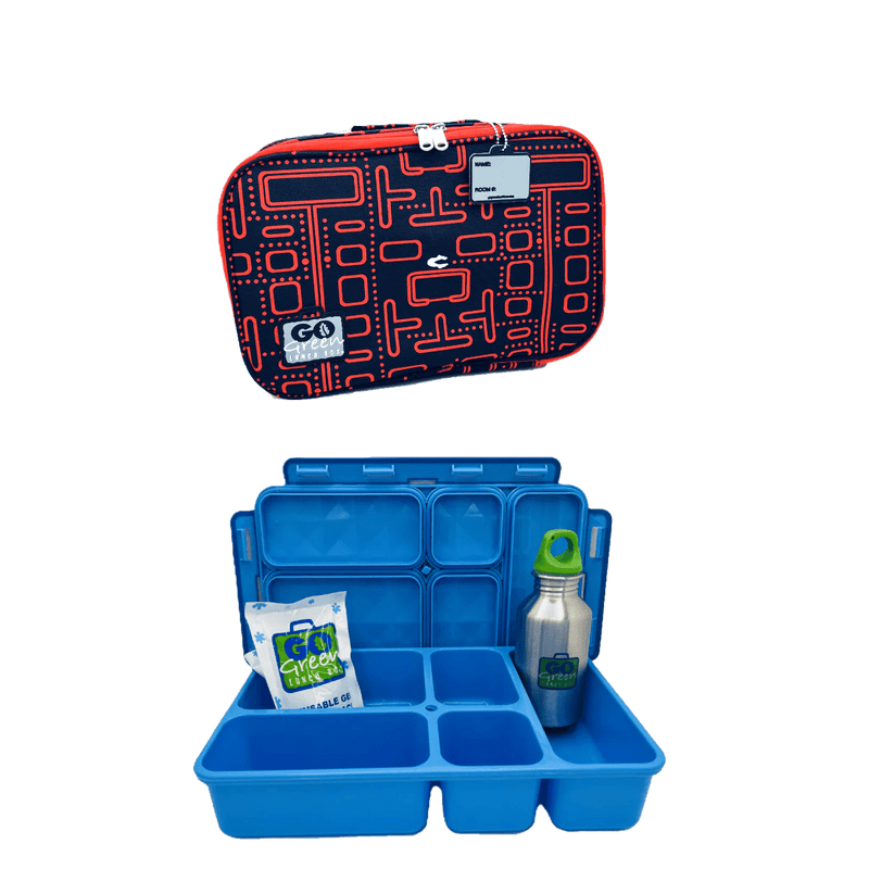 Go Green Lunch Box Set - Packman (Blue Lunchbox + insulated bag + drink bottle + ice pack) - Lunch Boxes - Large Lunch Box