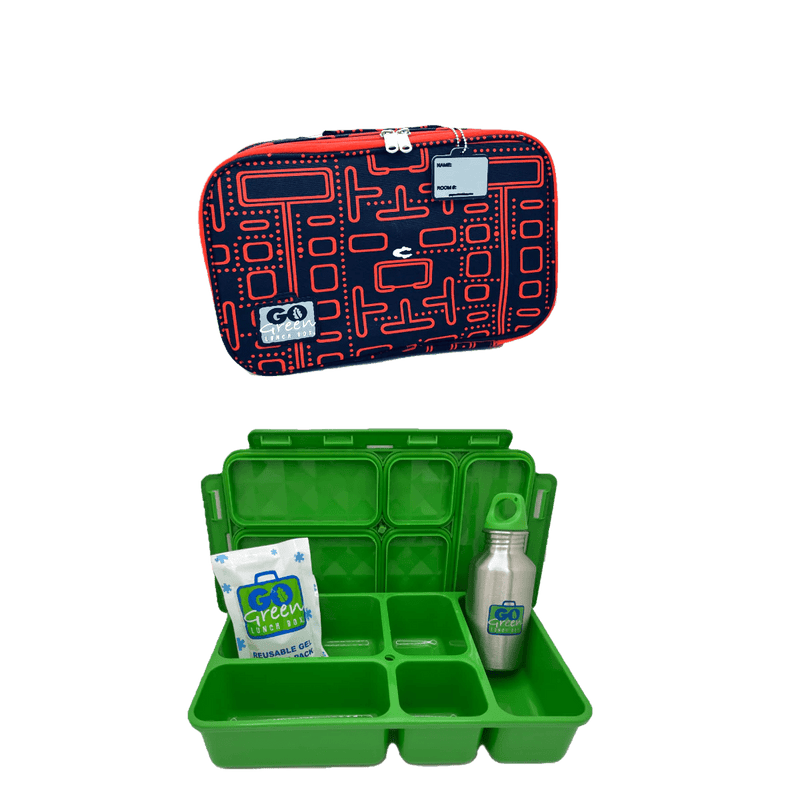 Go Green Lunch Box Set - Packman (Green Lunchbox + insulated bag + drink bottle + ice pack) - Lunch Boxes - Large Lunch Box