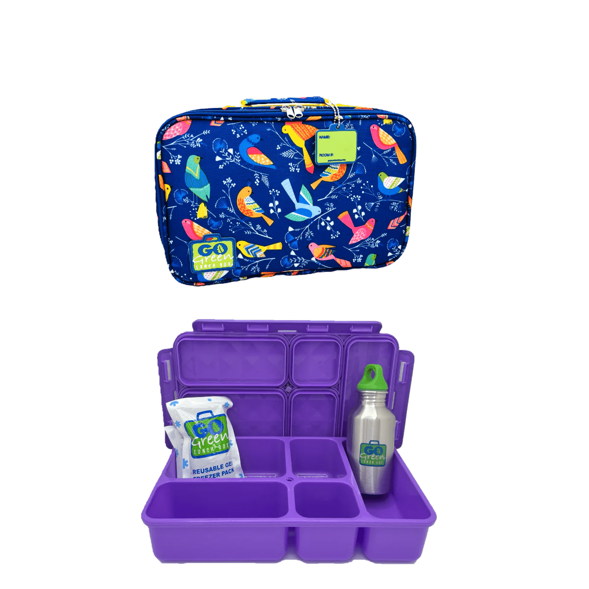 Go Green Lunch Box Set - Tweety (Purple Lunchbox + insulated bag + drink bottle + ice pack) Lunch Boxes for kids