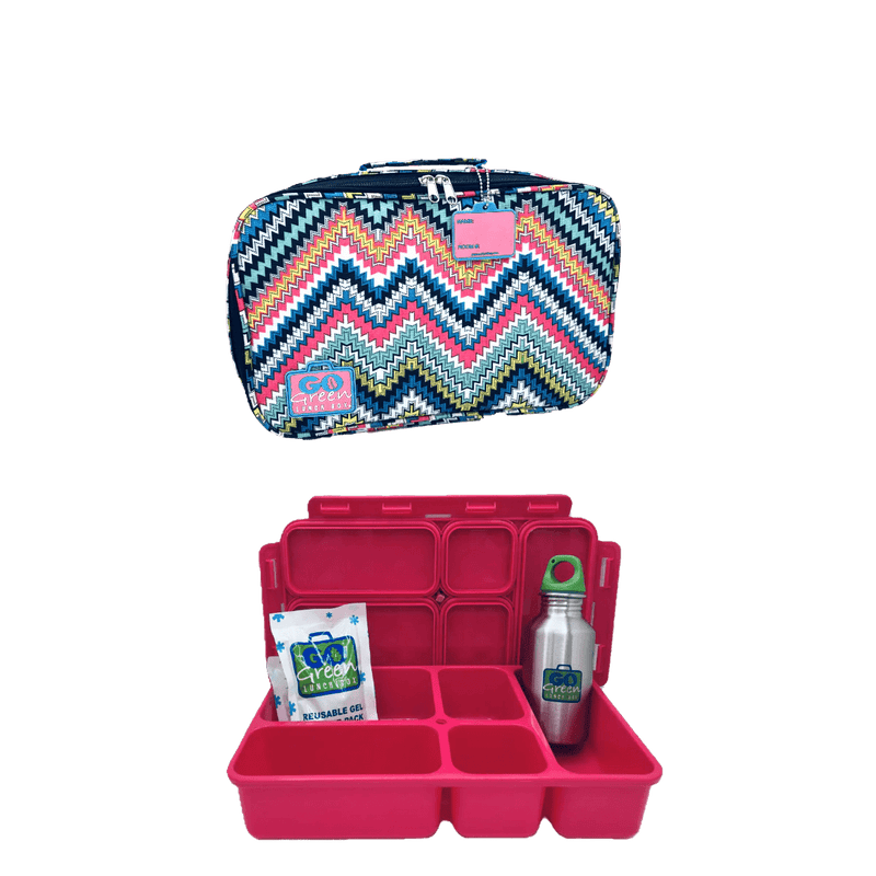 Go Green Lunch Box Set - Zoe Zig Zag (Pink Lunchbox + insulated bag + drink bottle + ice pack) - Lunch Boxes - Large Lunch Box