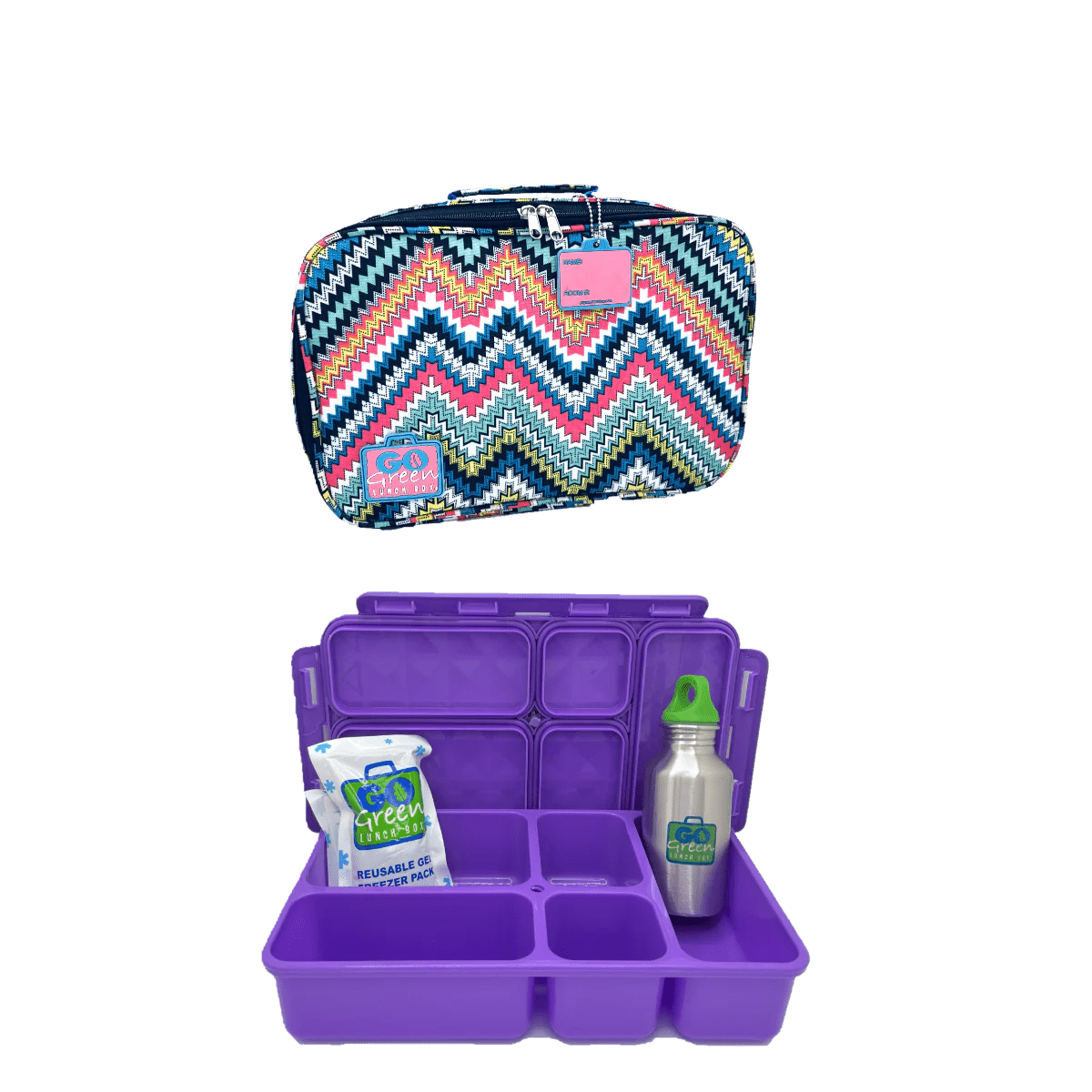 Shop Go Green Lunch Box Set - Zoe Zig Zag - Purple Large Lunchbox NZ | Premium Lunch Boxes for School Kids
