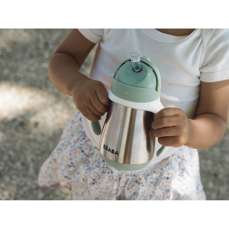 Beaba Stainless Steel Straw Cup 250ml - Sage Green