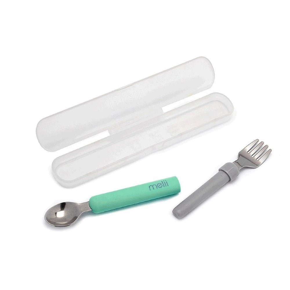 Melii Detachable Spoon & Fork - Mint + Grey Utensils for kids