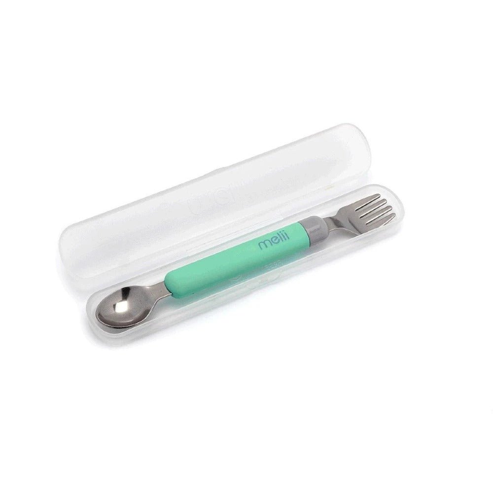 Melii Detachable Spoon & Fork - Mint + Grey Utensils for kids