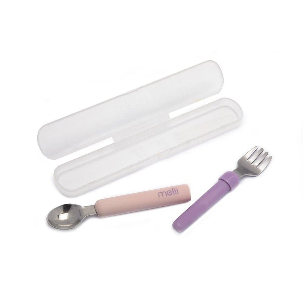 Shop Melii Detachable Spoon & Fork - Pink + Purple NZ | Premium Utensils for School Kids
