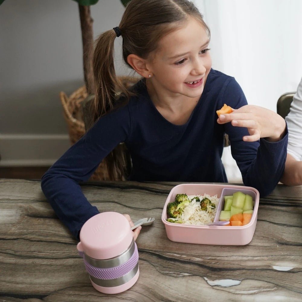 Shop Melii Insulated Fidget Thermos - Pink/Purple/Grey NZ | Premium Food Jar for School Kids