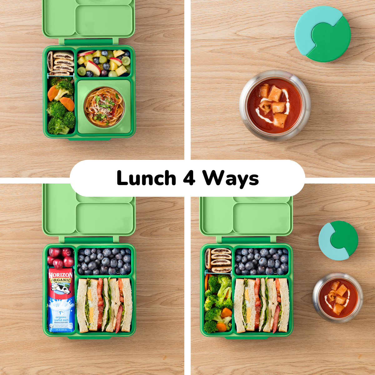 OmieBox V2 Bento Box for Kids - Insulated Bento Lunch Box - Apple Green - Lunch Boxes - Hot & Cold Lunch Box