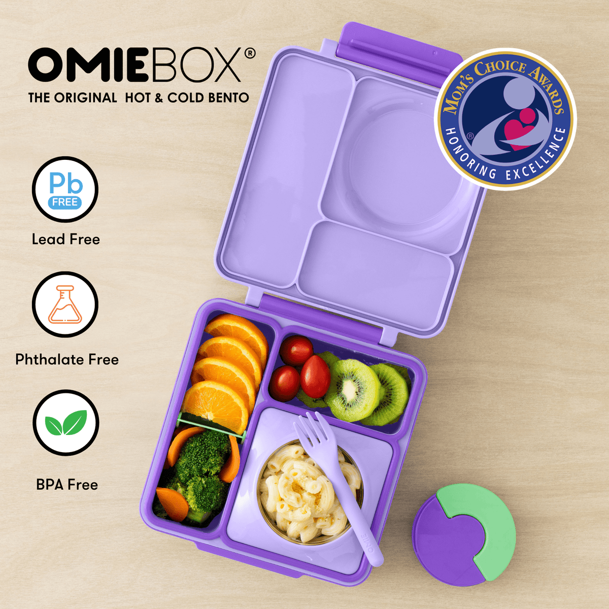 OmieBox V2 Bento Box for Kids - Insulated Bento Lunch Box - Lilac Purple - Lunch Boxes - Hot & Cold Lunch Box