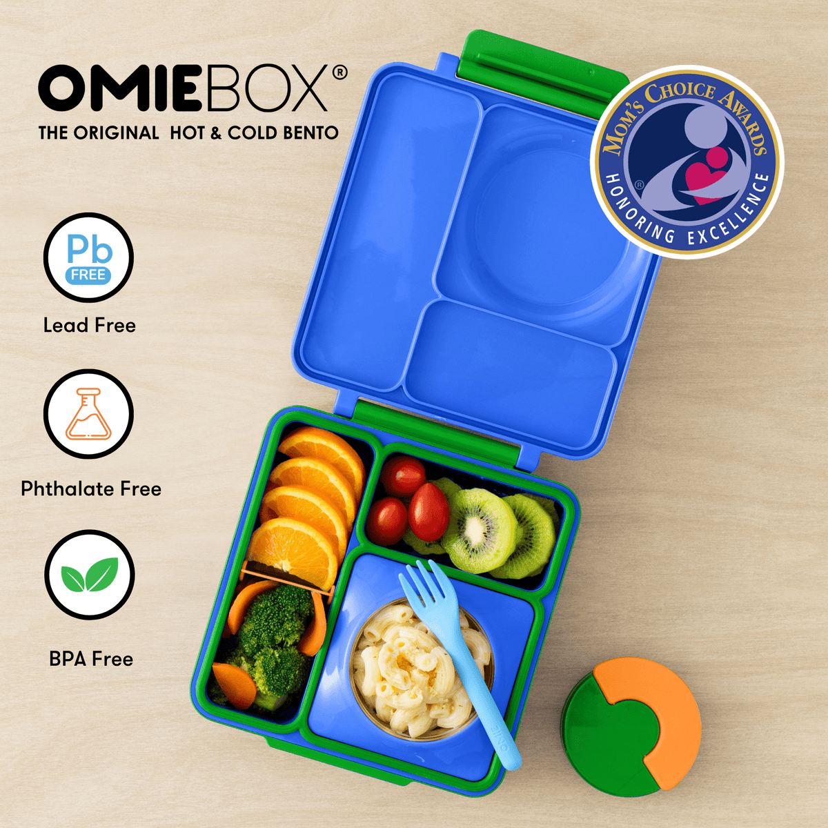 OmieBox V2 Bento Box for Kids - Insulated Bento Lunch Box - Monster Blue - Lunch Boxes - Hot & Cold Lunch Box
