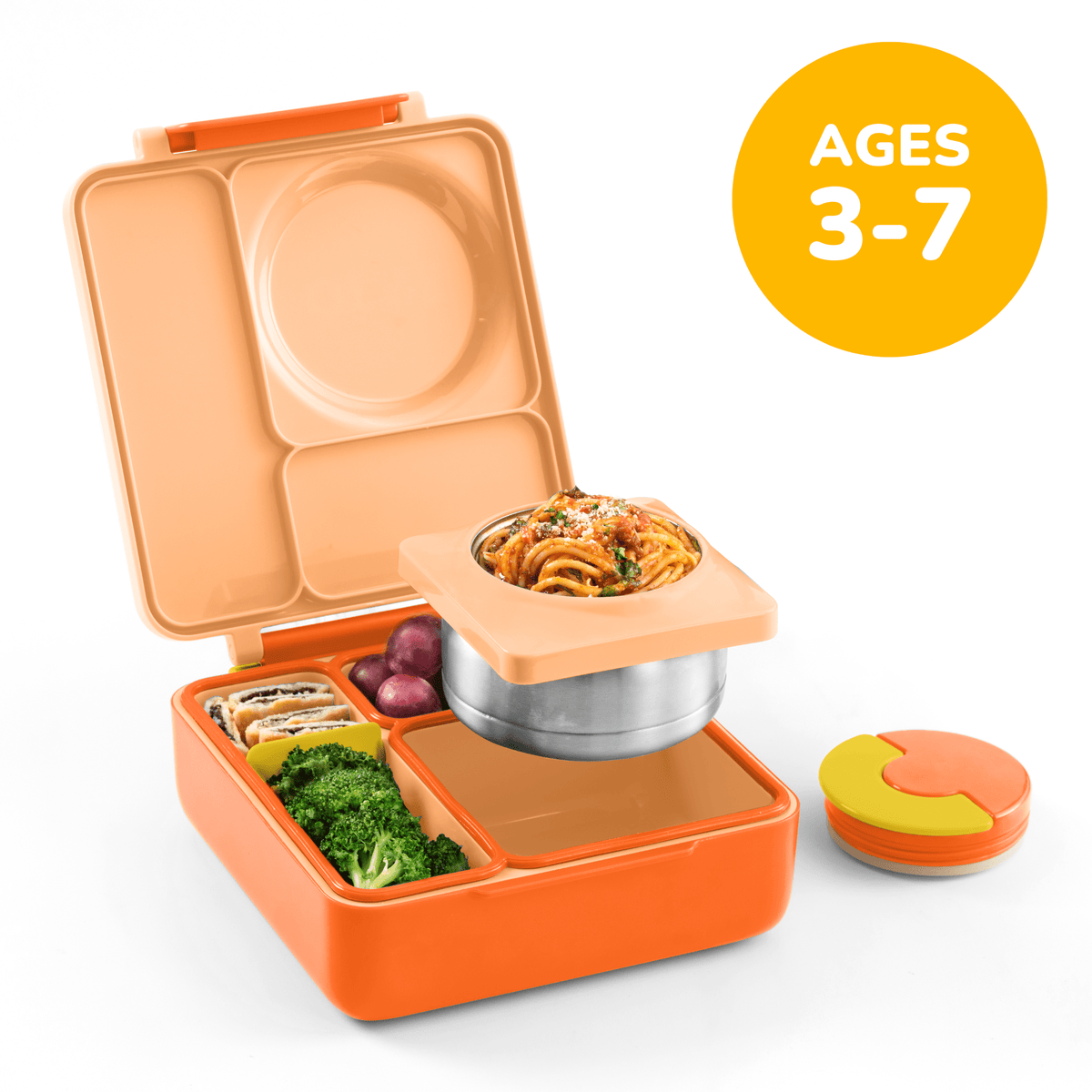 OmieBox V2 Bento Box for Kids - Insulated Bento Lunch Box - Poppy Orange - Lunch Boxes - Hot & Cold Lunch Box