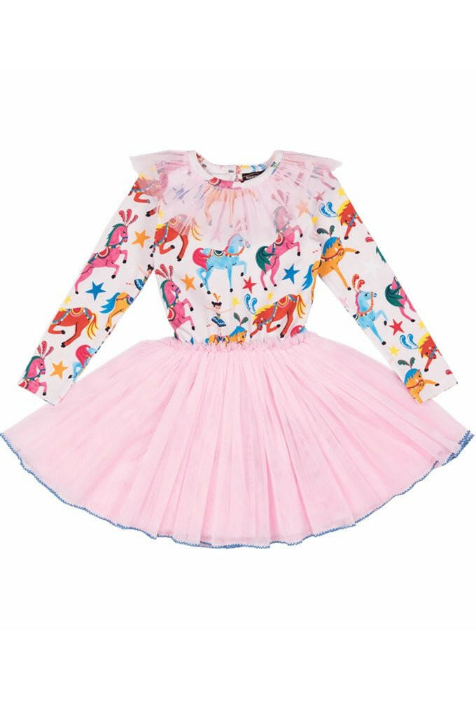 Rock Your Kid Parade Long Sleeve Neck Ruffle Circus Dress - HYPHEN KIDS