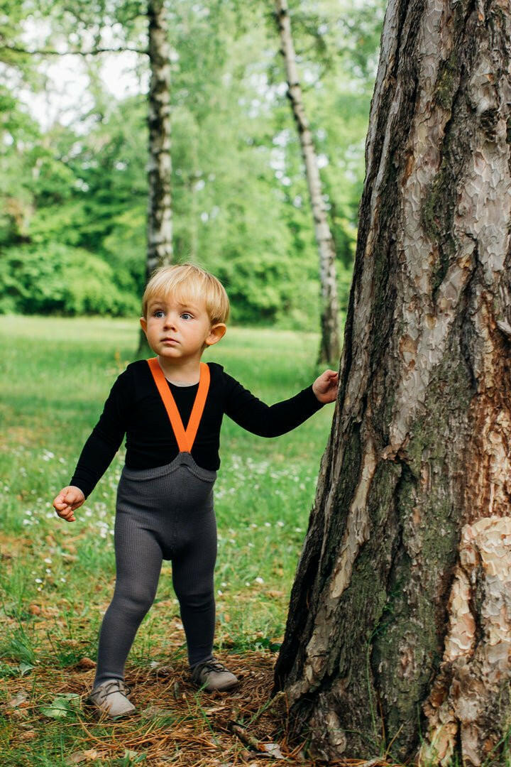 Silly Silas Footed Grey & Orange - HYPHEN KIDS