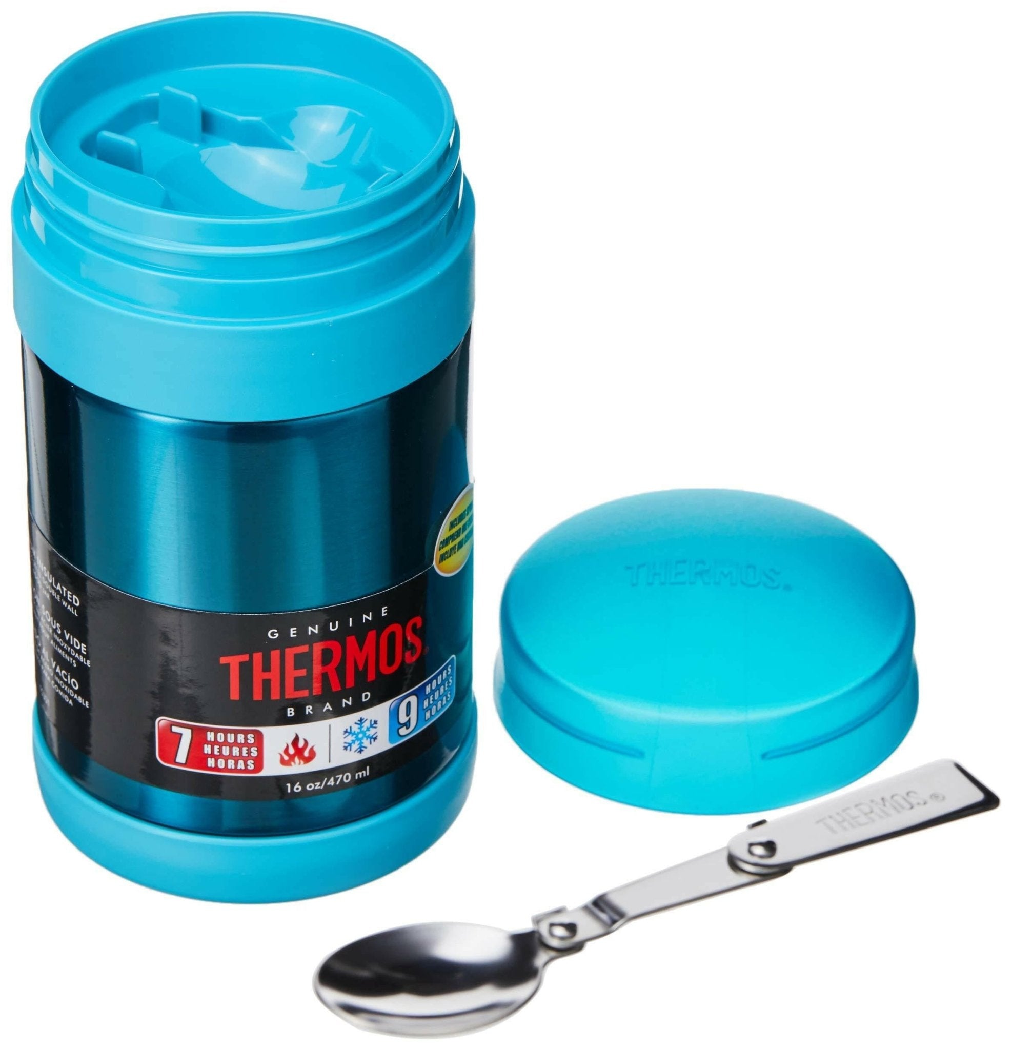 Thermos 470ml Food Jar with Folding Spoon, Blue - Thermos Lunchbox - Food Jar