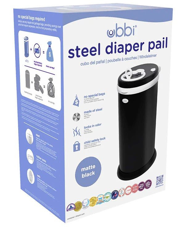 Ubbi Steel Diaper Pail - Mate Black - Nappy Bins and Refills - 
