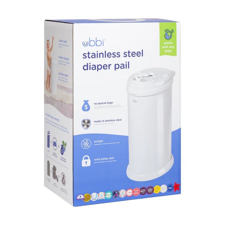 Ubbi Steel Diaper Pail - White - Nappy Bins and Refills - 