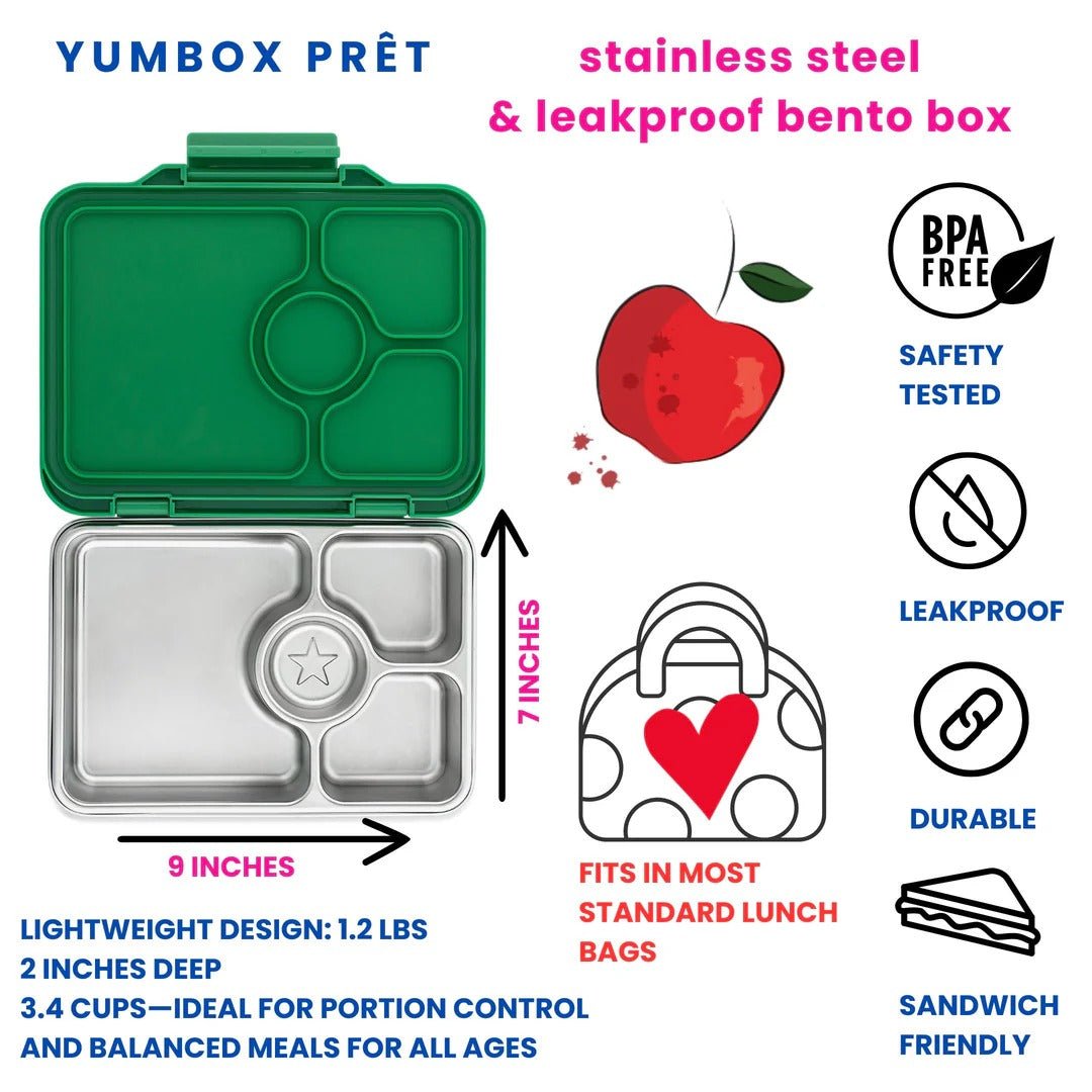 Yumbox Pret Stainless Steel Leakproof Bento Lunch Box - Dublin Green - Lunch Boxes - Large Lunch Box