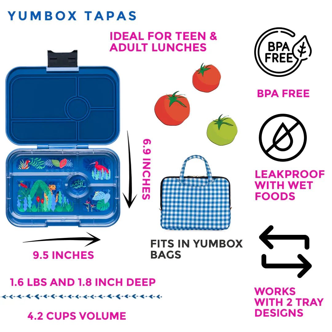 Shop Yumbox Tapas 5C Blue Lunch Box | Leakproof Bento Box for Kids NZ NZ | Premium Lunch Boxes for School Kids
