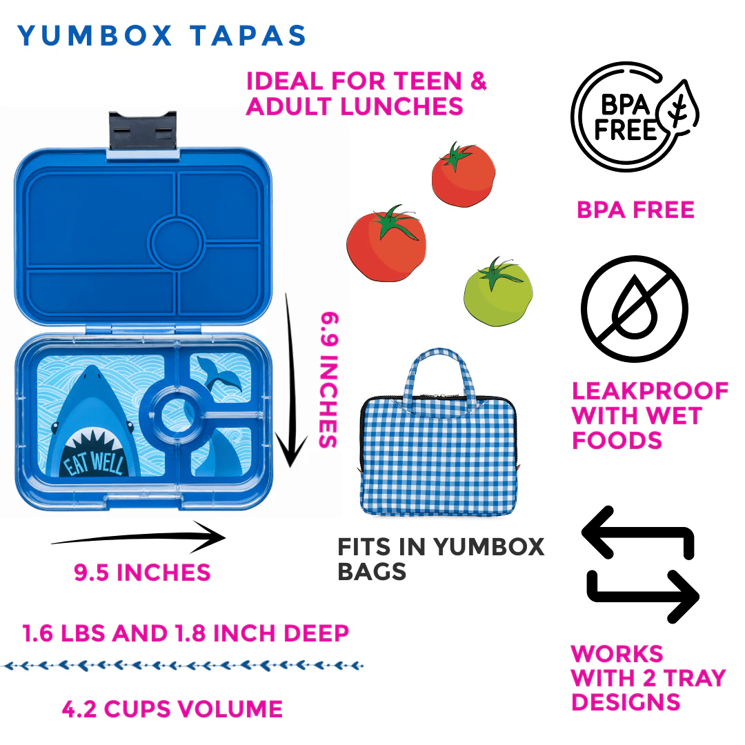 Yumbox Tapas Leakproof Bento lunch box 4 - Compartment Food Tray (Carlo Blue) - Lunch Boxes - Large Lunch Box