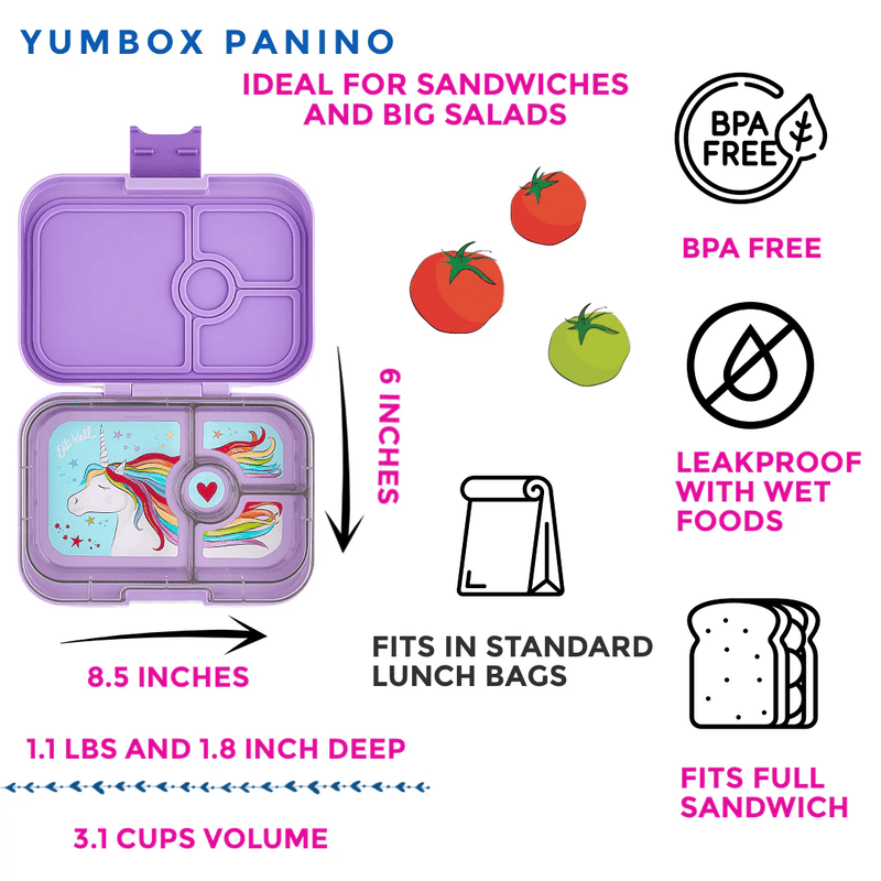 Yumbox Panino Bento Box – Leakproof & Kid-Friendly - Unicorn-Lunch Boxes-Medium Lunch Box