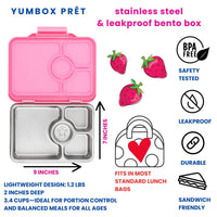 Yumbox Pret 4 Compartment Stainless Steel Leakproof Bento Lunch Box - Versilles Pink-Lunch Boxes-InsulatedLarge Lunch Box